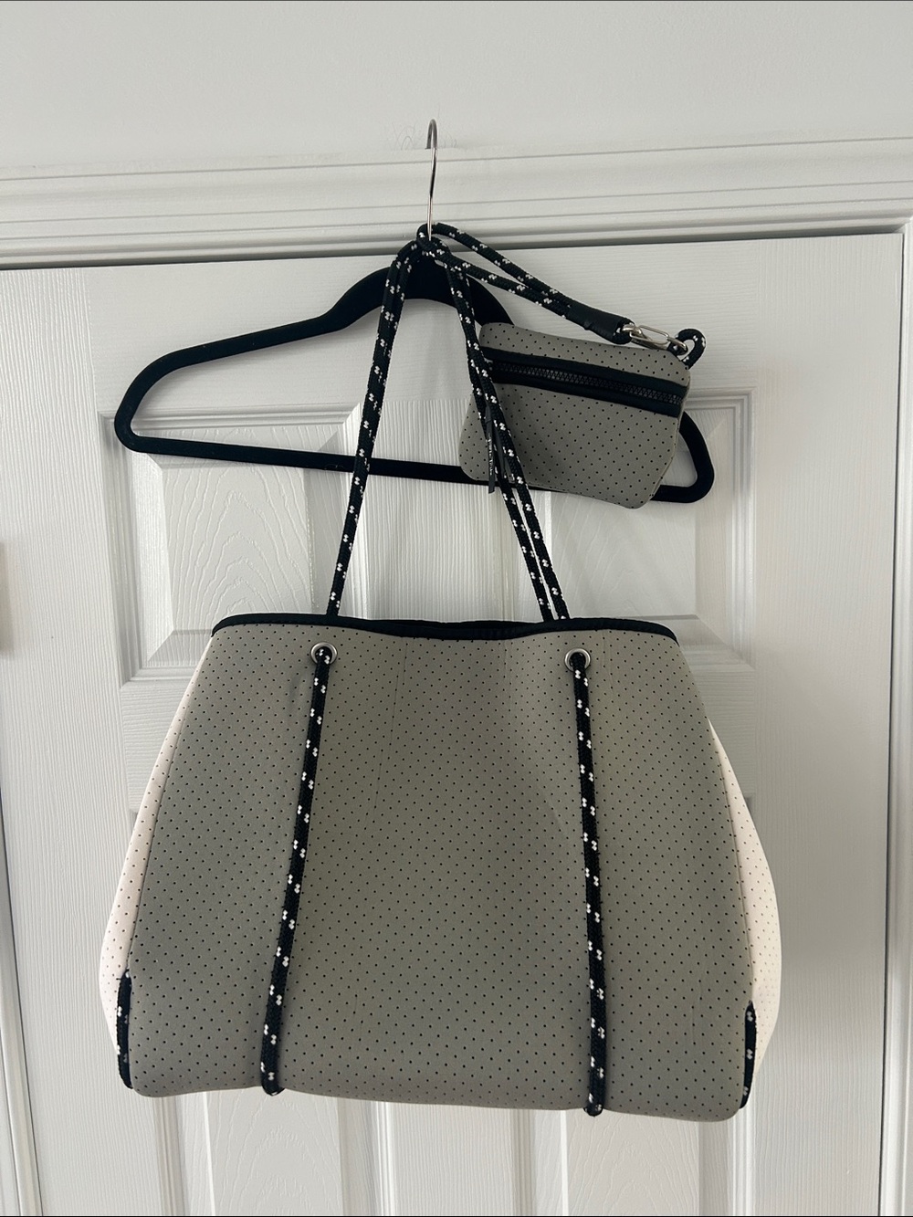 Grey Perforated Neoprene Tote Bag with Matching Pouch